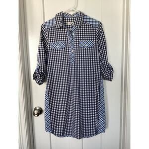 NWT Vineyard Vines Women's Roll-Tab Sleeve Gingham Check Button Front Dress 4